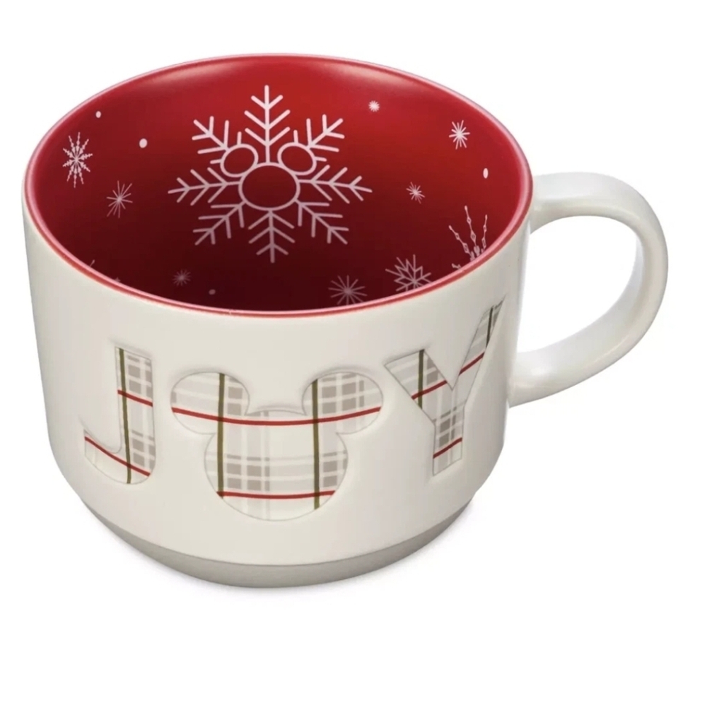 DisneyParks Mickey Icon Joy Snowflakes Holiday Christmas Ceramic Coffee Mug NWT